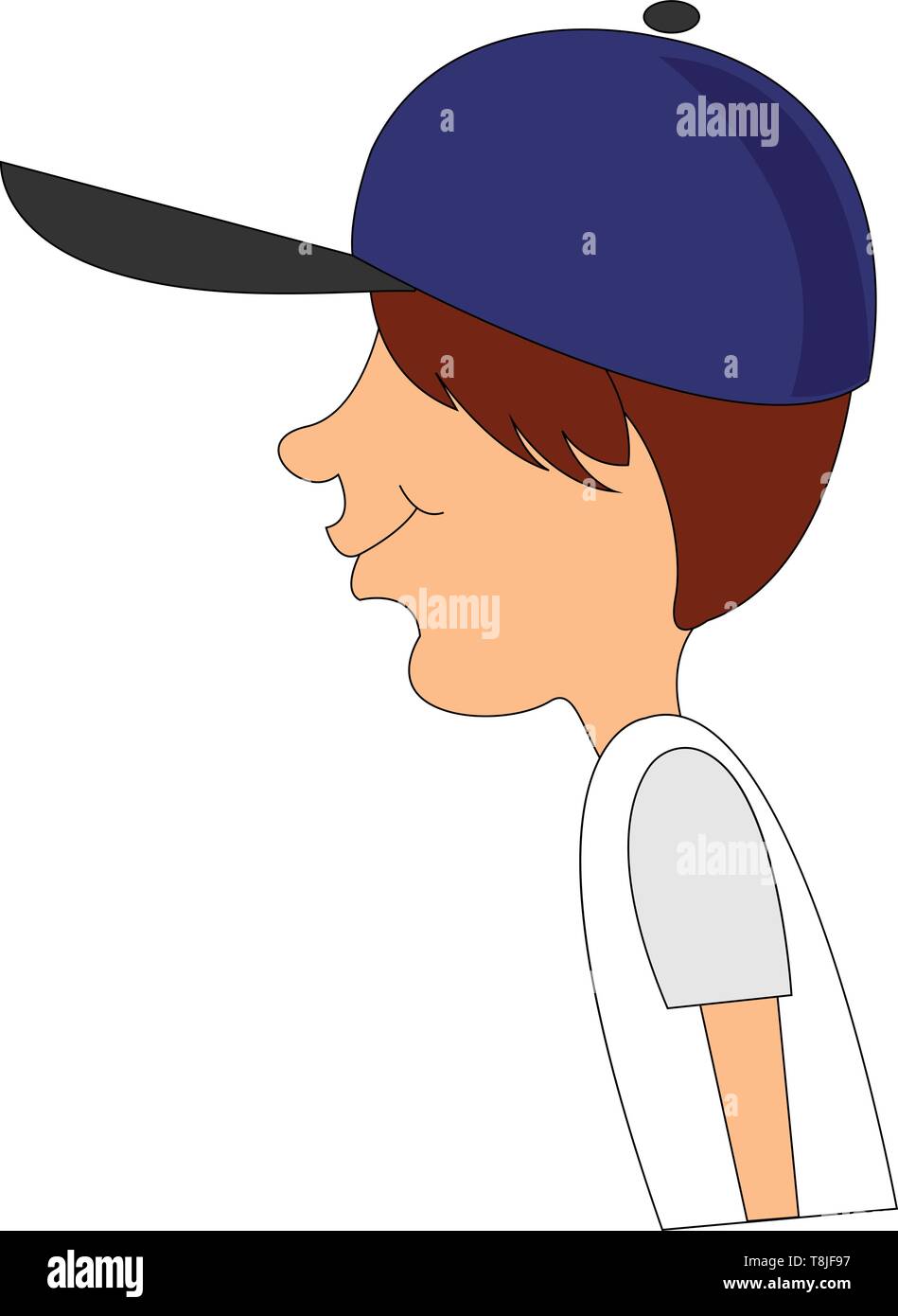 Ein violetter Deckel mit einem langen schwarzen Klappe durch einen Jungen, Vector, Farbe, Zeichnung oder Abbildung getragen. Stock Vektor Ein violetter Deckel mit einem langen schwarzen Klappe durch einen Jungen, Vector, Farbe, Zeichnung oder Abbildung getragen. Stock Vektor