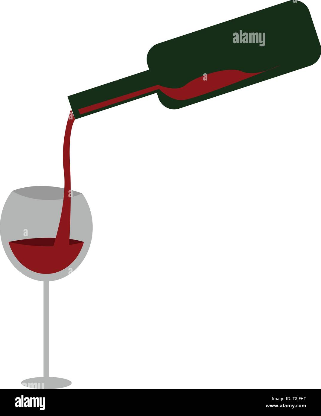 Rotwein wird in ein durchsichtiges Glas, Vector, Farbe, Zeichnung oder Abbildung gegossen. Stock Vektor
