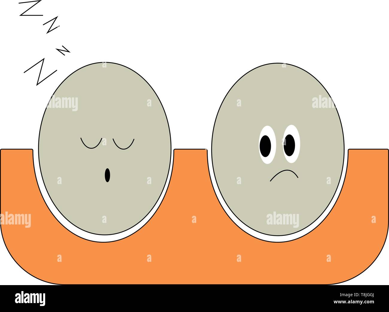 Zwei Eiern, einer von ihnen schnell eingeschlafen und die andere hellwach, Vector, Farbe, Zeichnung oder Abbildung. Stock Vektor