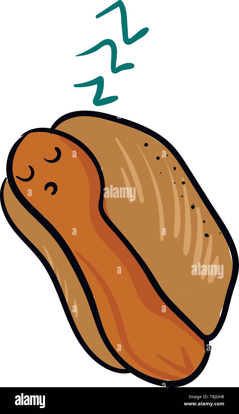 Eine braun gefärbte Hot Dog mit zwei Augen schnell eingeschlafen, Vector, Farbe, Zeichnung oder Abbildung. Stock Vektor