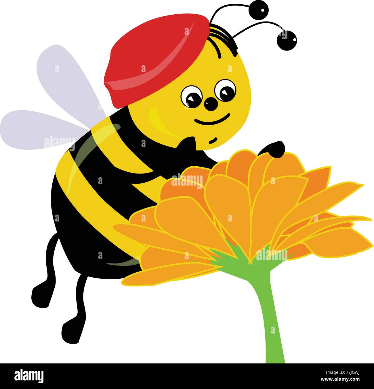 Ein glückliches Biene auf eine Orange Blume, Vector, Farbe, Zeichnung oder Abbildung. Stock Vektor