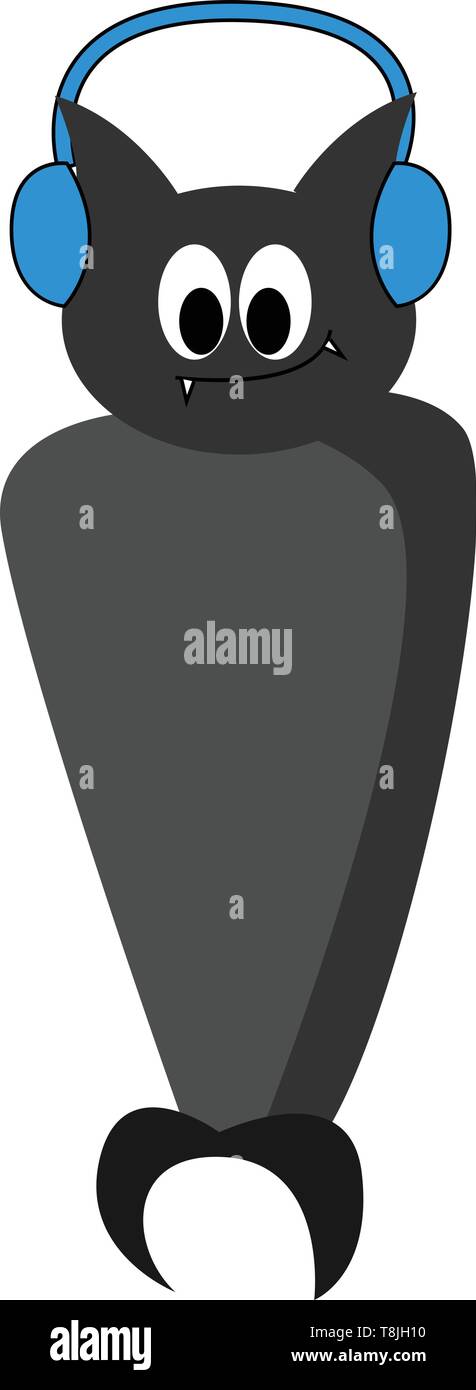Eine Fledermaus trägt blaue Kopfhörer, Vector, Farbe, Zeichnung oder Abbildung. Stock Vektor