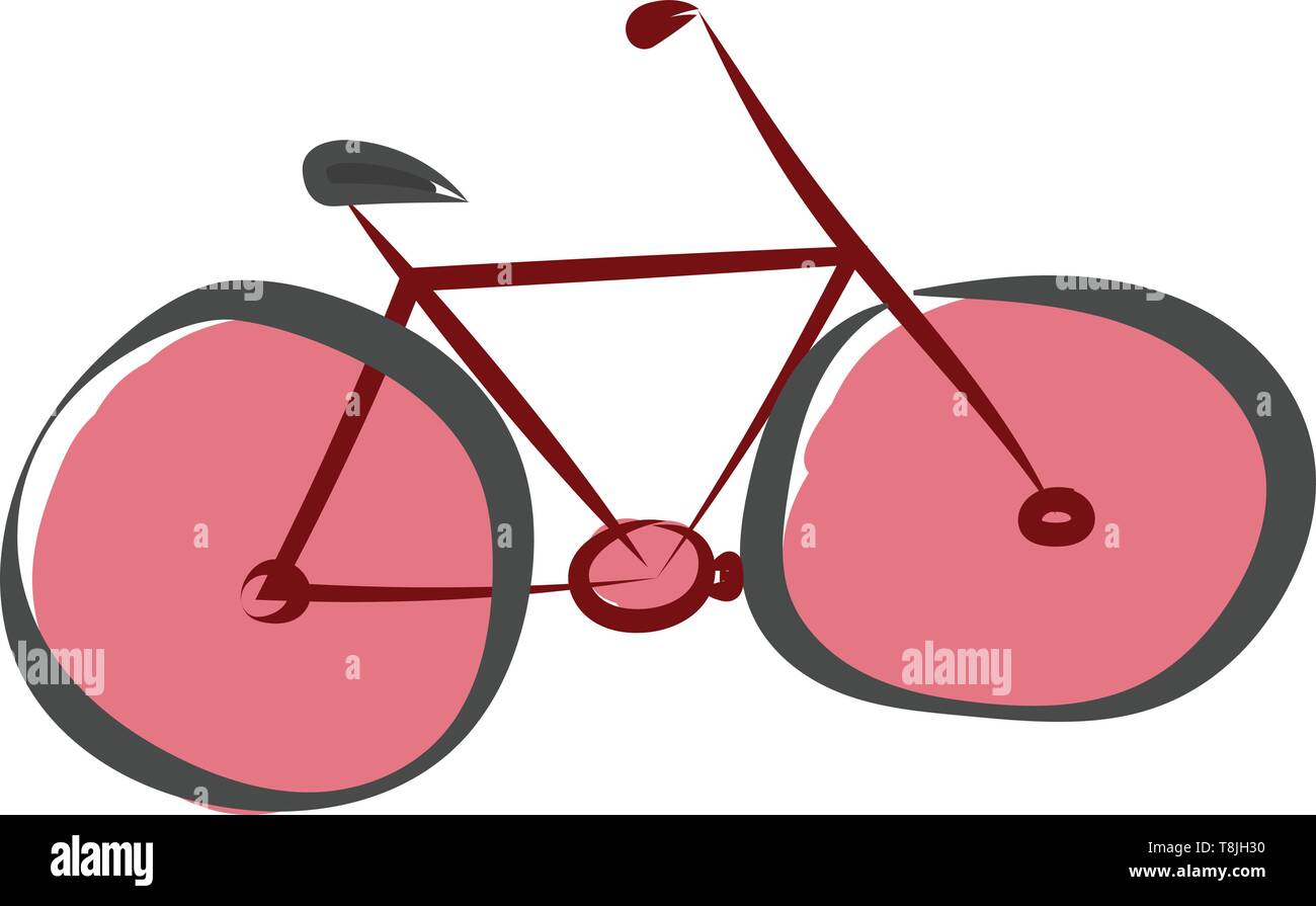 Ein rotes Fahrrad, mit Rädern, Pedal, mit Sitz, mit Lenker, Vector, Farbe, Zeichnung oder Abbildung. Stock Vektor