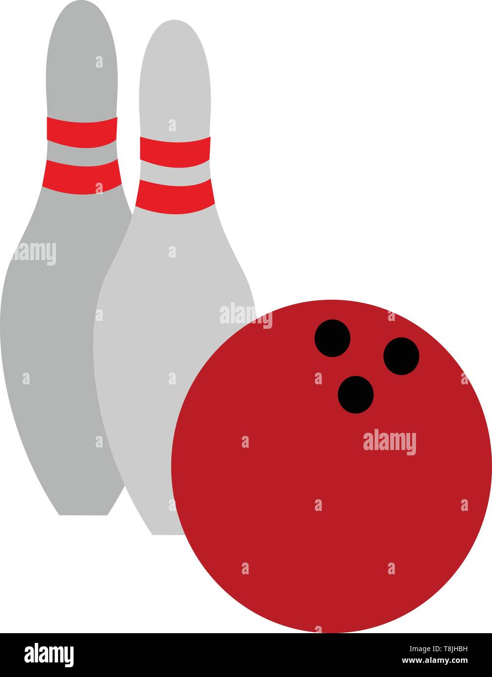 Red Bowling Ball mit zwei Bowling Pins, Vector, Farbe, Zeichnung oder Abbildung. Stock Vektor