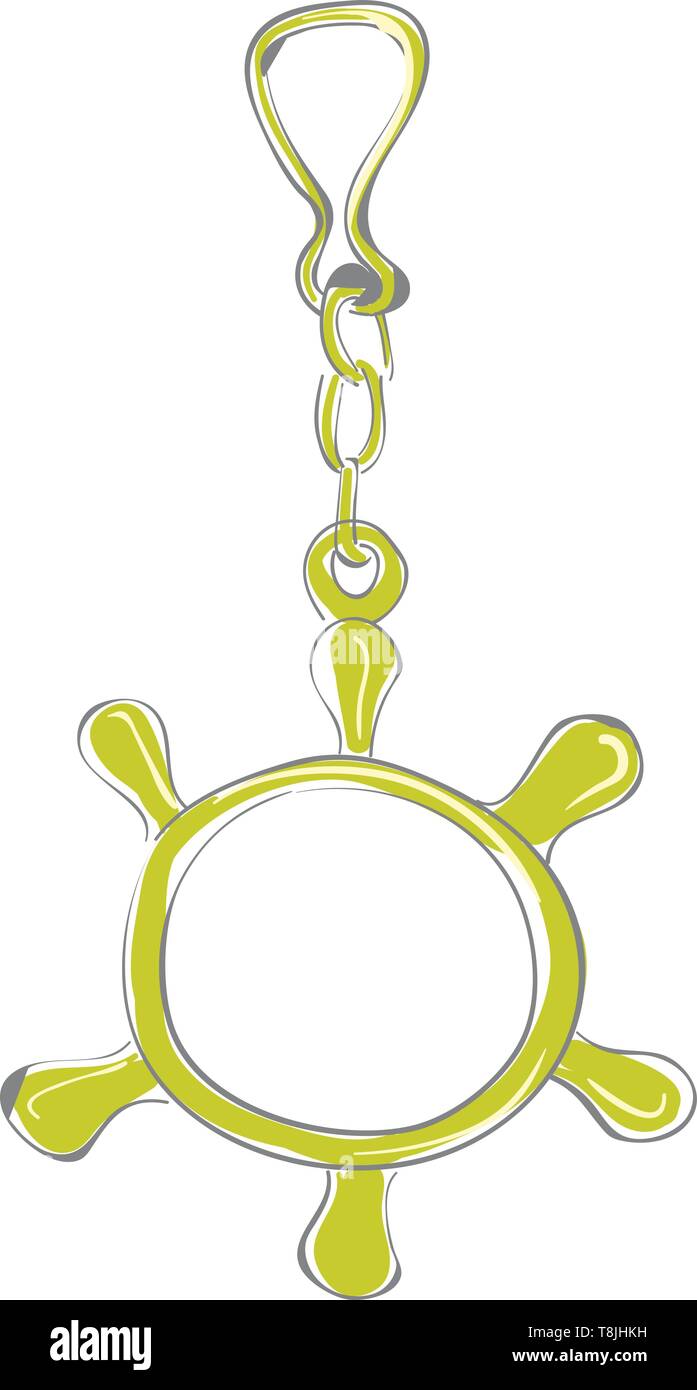 Ein grünes Lenkrad für Kinder für Sailor; mit kurzen Kette; ein Schlüsselanhänger für Sailor, Vector, Farbe, Zeichnung oder Abbildung. Stock Vektor