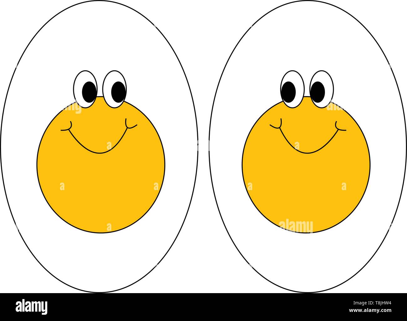 Zwei lächelnde Eier mit gelben Dotter, Vector, Farbe, Zeichnung oder Abbildung. Stock Vektor