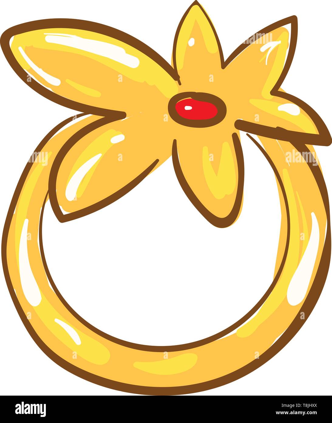Ein Bild von einem gelben/Goldenen Blume Ring mit einem roten Stein, Vector, Farbe, Zeichnung oder Abbildung. Stock Vektor