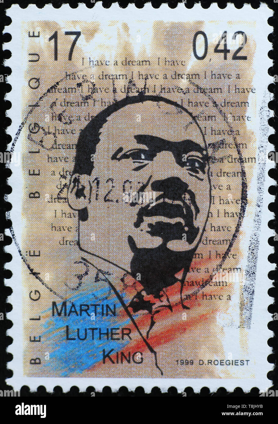 Portrait von Martin Luther King Jr. auf die belgischen Stempel Stockfoto