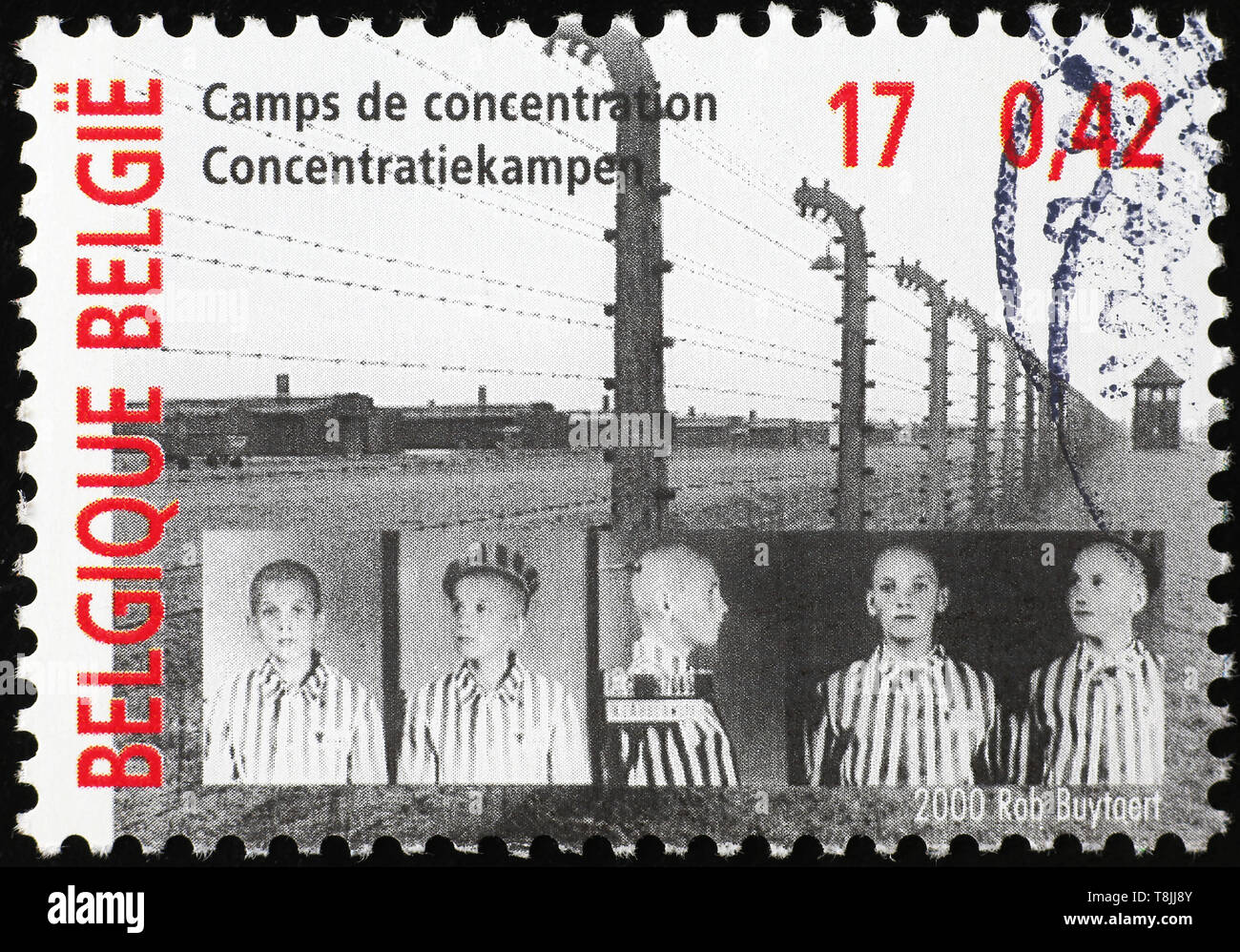 Erinnerung an NS-Konzentrationslager auf Briefmarke Stockfoto