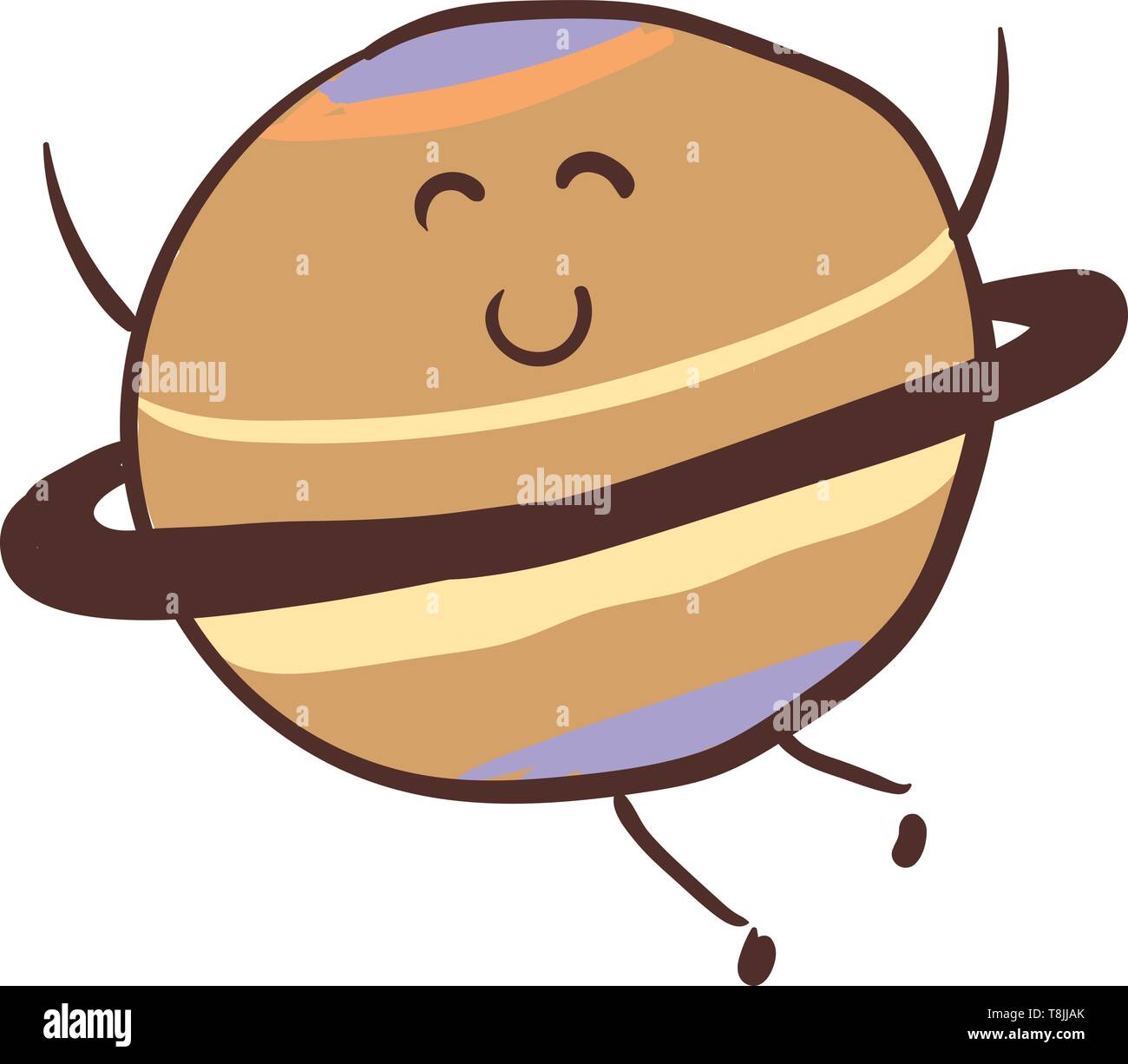 Angesichts einer glücklich, Saturn, mit braunen Ring, mit Füßen, Vector, Farbe, Zeichnung oder Abbildung. Stock Vektor