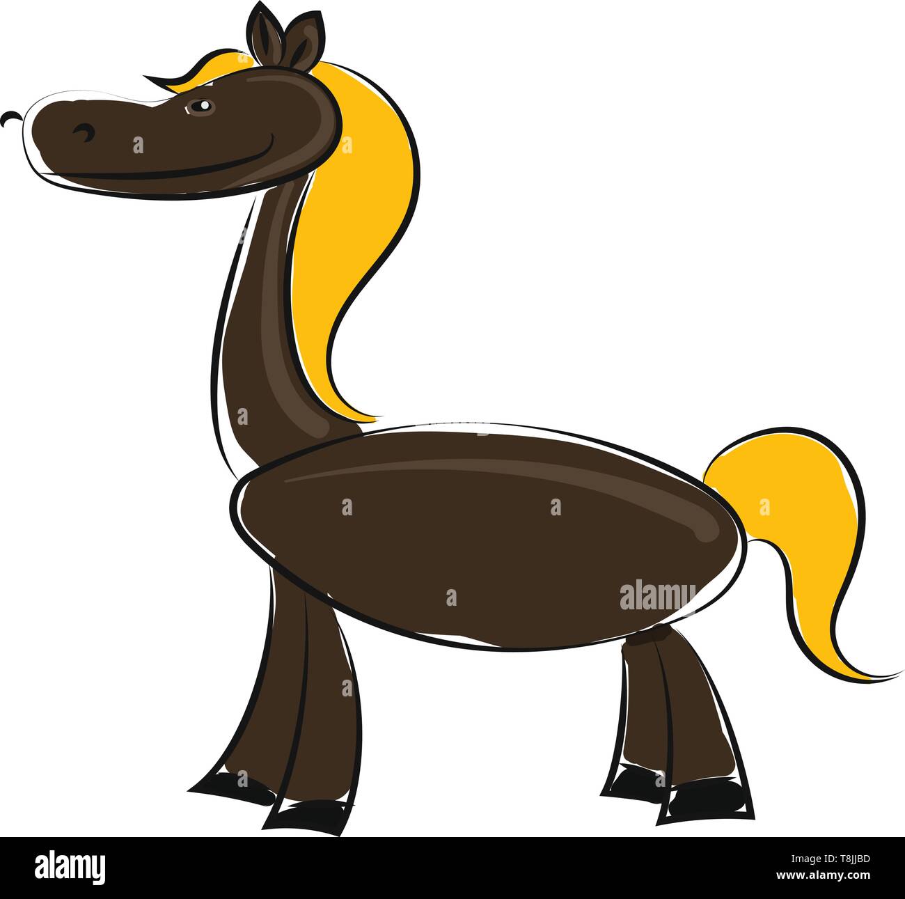 Ein dunkles braunes Pferd mit gelben Haar und Schwanz, Vector, Farbe, Zeichnung oder Abbildung. Stock Vektor