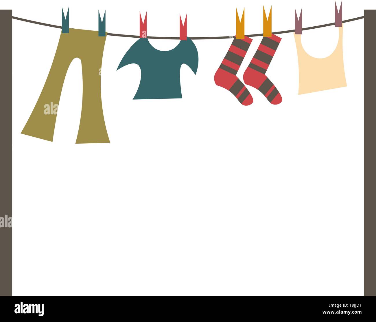 Ein Satz aus der Wäsche zum Trocknen aufgehängt wird, Vector, Farbe, Zeichnung oder Abbildung. Stock Vektor