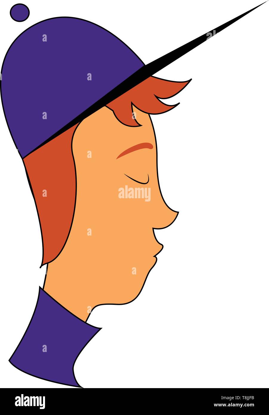 Ein junger Mann, ein lila Kappe mit einem langen schwarzen Visor, Vector, Farbe, Zeichnung oder Abbildung. Stock Vektor