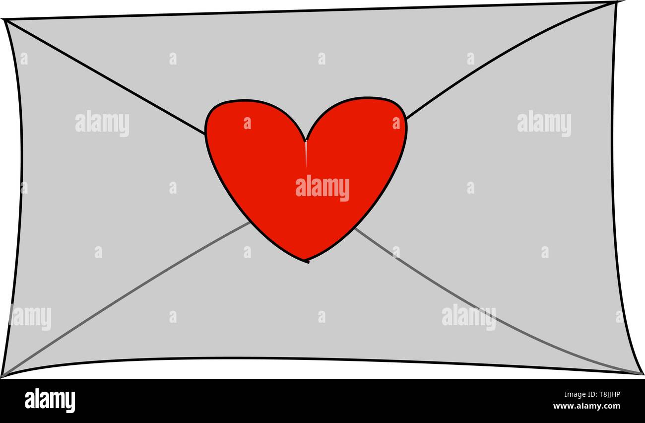 Ein graues Liebesbrief mit einem roten Herzen Dichtung, Vector, Farbe, Zeichnung oder Abbildung. Stock Vektor