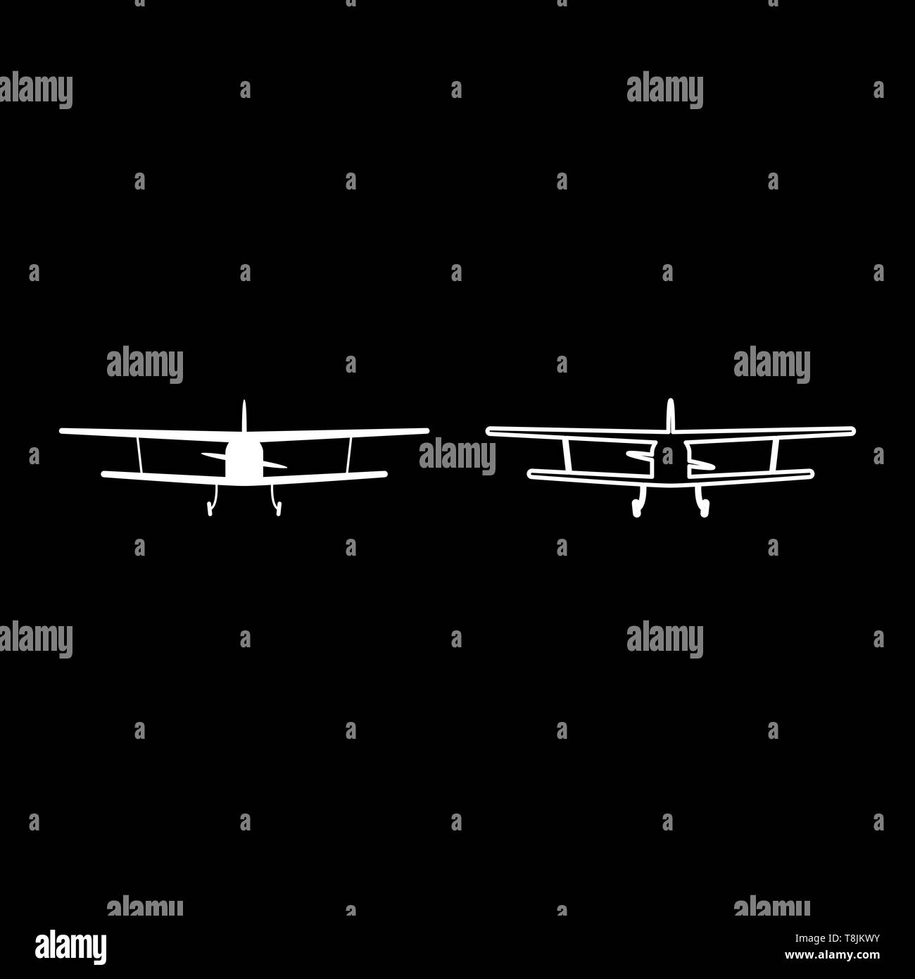 Flugzeug Ansicht mit Frontlicht Flugzeuge der Flying machine Symbol outline weiß Vektor-illustration Flat Style einfach Bild einstellen Stock Vektor