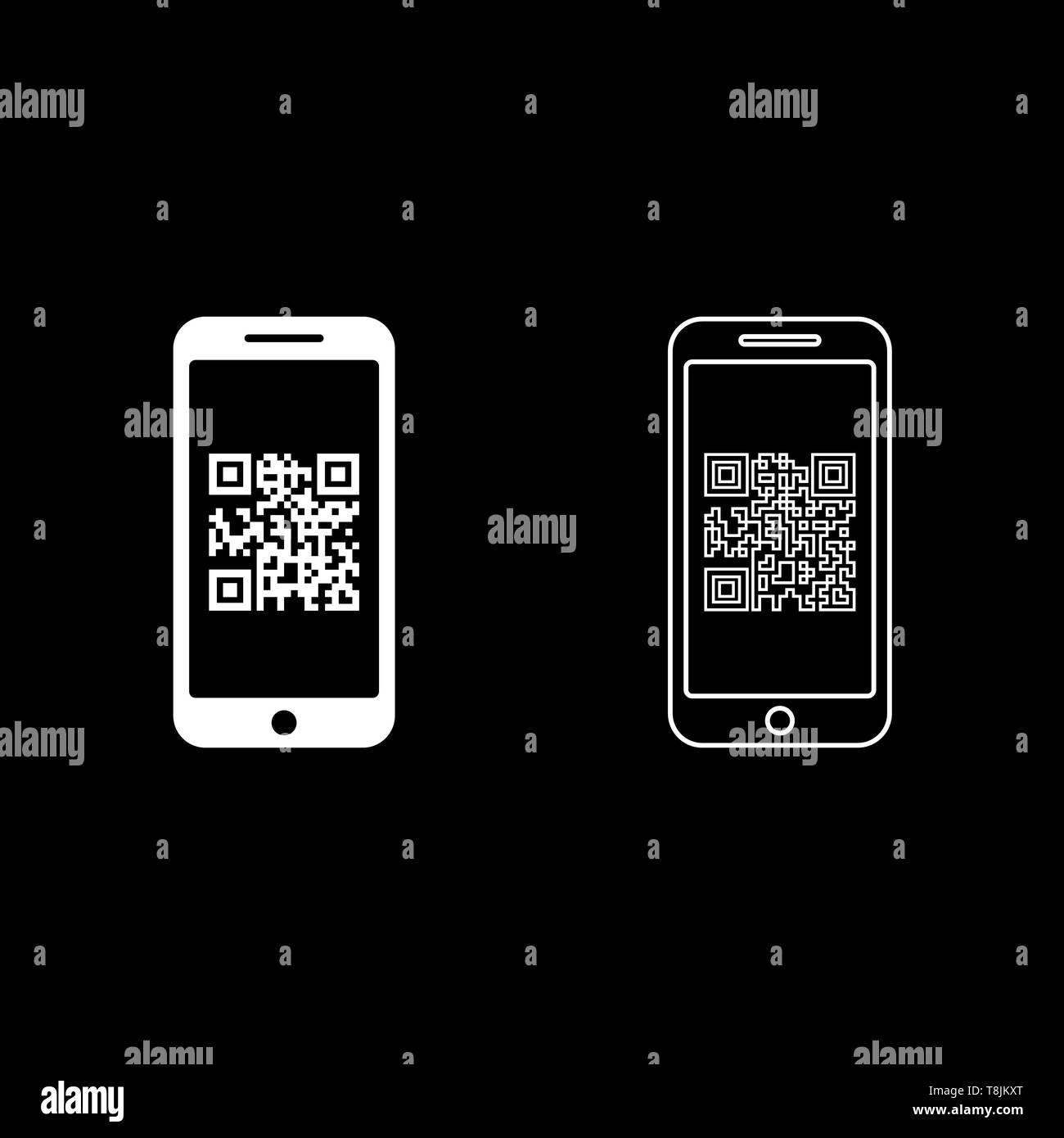 Smartphone mit QR-Code auf dem Bildschirm auf das Symbol outline weiß Farbe Vektor-illustration Flat Style simple Image Stock Vektor