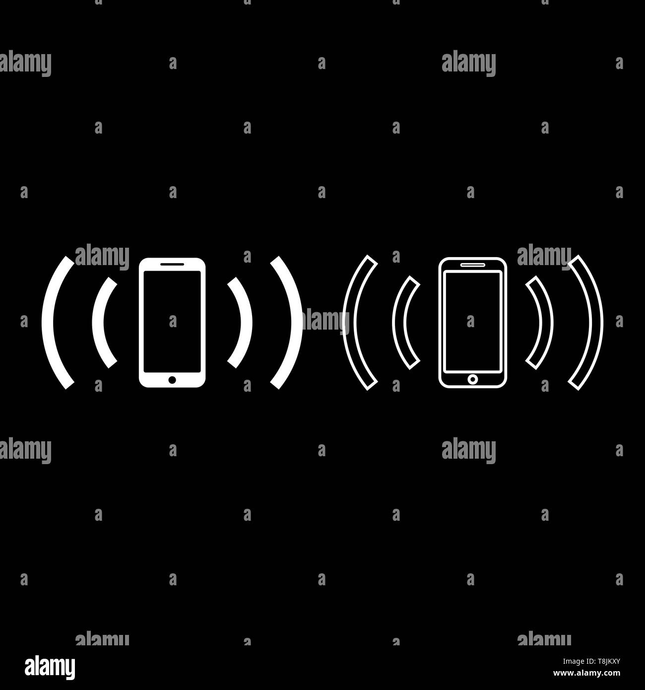 Smartphone sendet Funkwellen Schallwelle emittierenden Wellen Konzept Symbol outline weiß Farbe Vektor-illustration Flat Style simple Image Stock Vektor