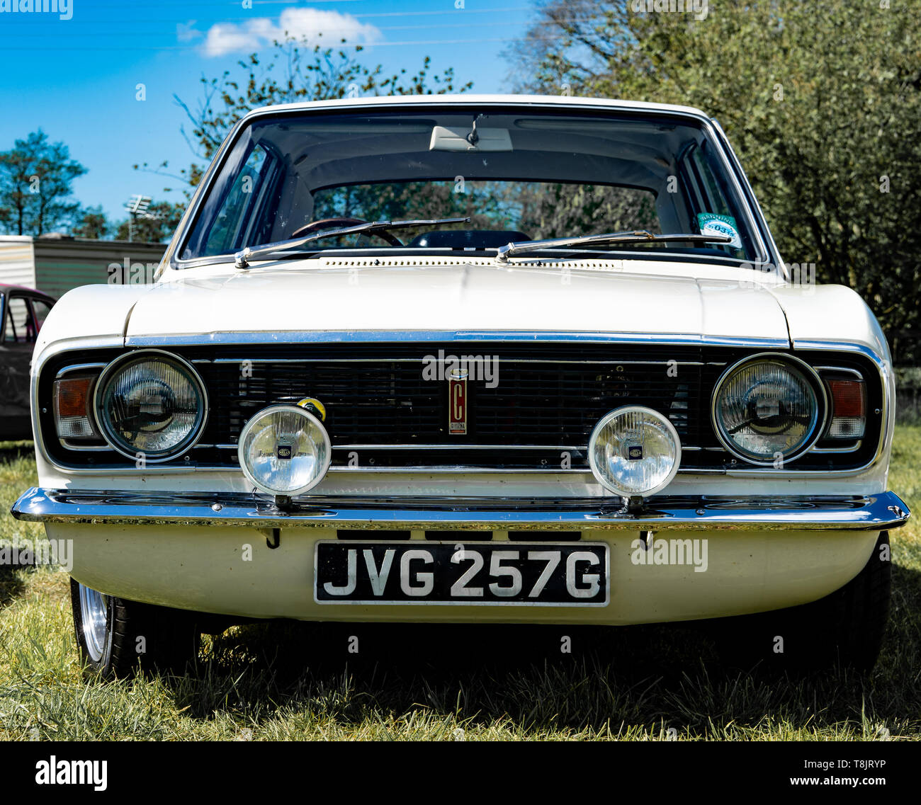 Lotus Cortina Mk 2 (Ford) Classic Car, Weiß, 1968 Jahr, Großbritannien Stockfoto