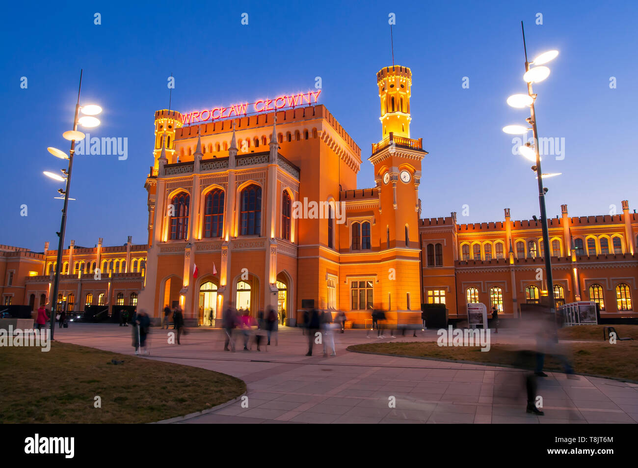 Wroclaw, Polen, Gebäude des Hauptbahnhofs (Wrocław Głowny) von Wroclaw, in der Mitte des 19. Jahrhunderts gebaut (" Breslau Hauptbahnhof') Stockfoto