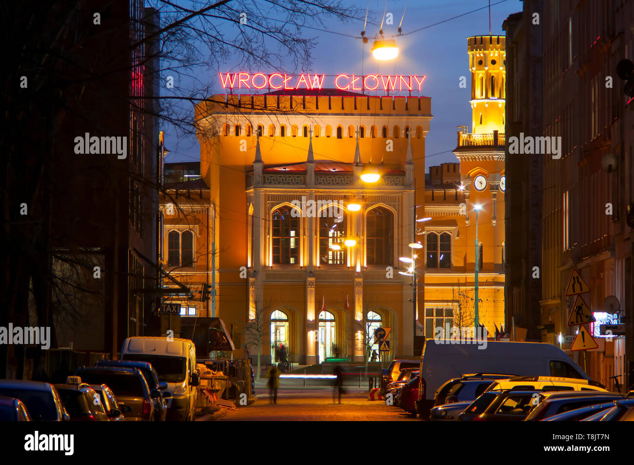 Wroclaw, Polen, Gebäude des Hauptbahnhofs (Wrocław Głowny) von Wroclaw, in der Mitte des 19. Jahrhunderts gebaut (" Breslau Hauptbahnhof') Stockfoto