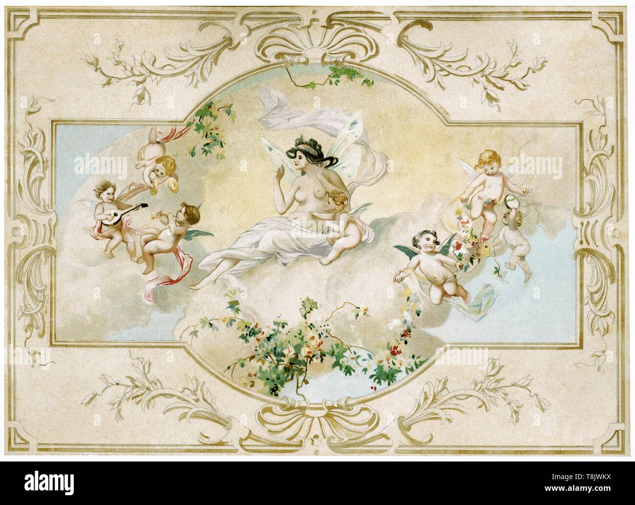 Malerei: Decke mit cupids - Vintage Abbildung durch figurative Malerei 1910 Stockfoto