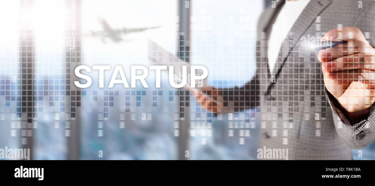 Start Konzept mit Double Exposure Diagramme verschwommenen Hintergrund. Stockfoto