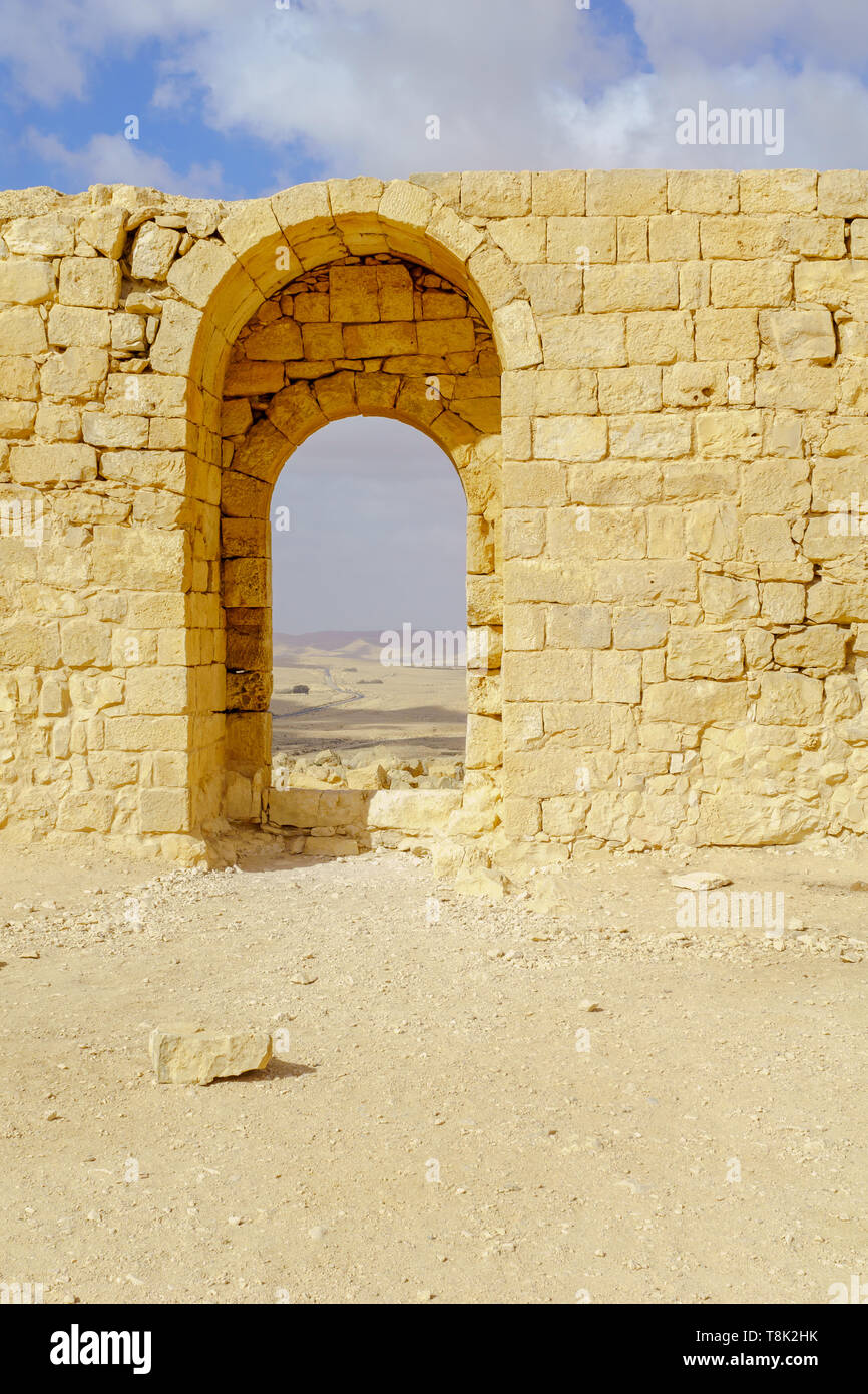 Blick auf die Ruine der alten nabatäische Stadt Avdat, jetzt ein Nationalpark, in der Wüste Negev im Süden Israels Stockfoto