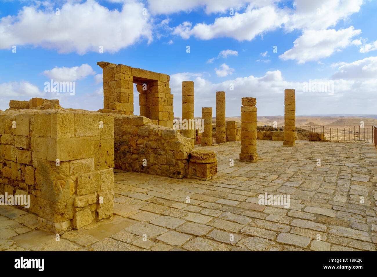 Blick auf die Ruine der alten nabatäische Stadt Avdat, jetzt ein Nationalpark, in der Wüste Negev im Süden Israels Stockfoto