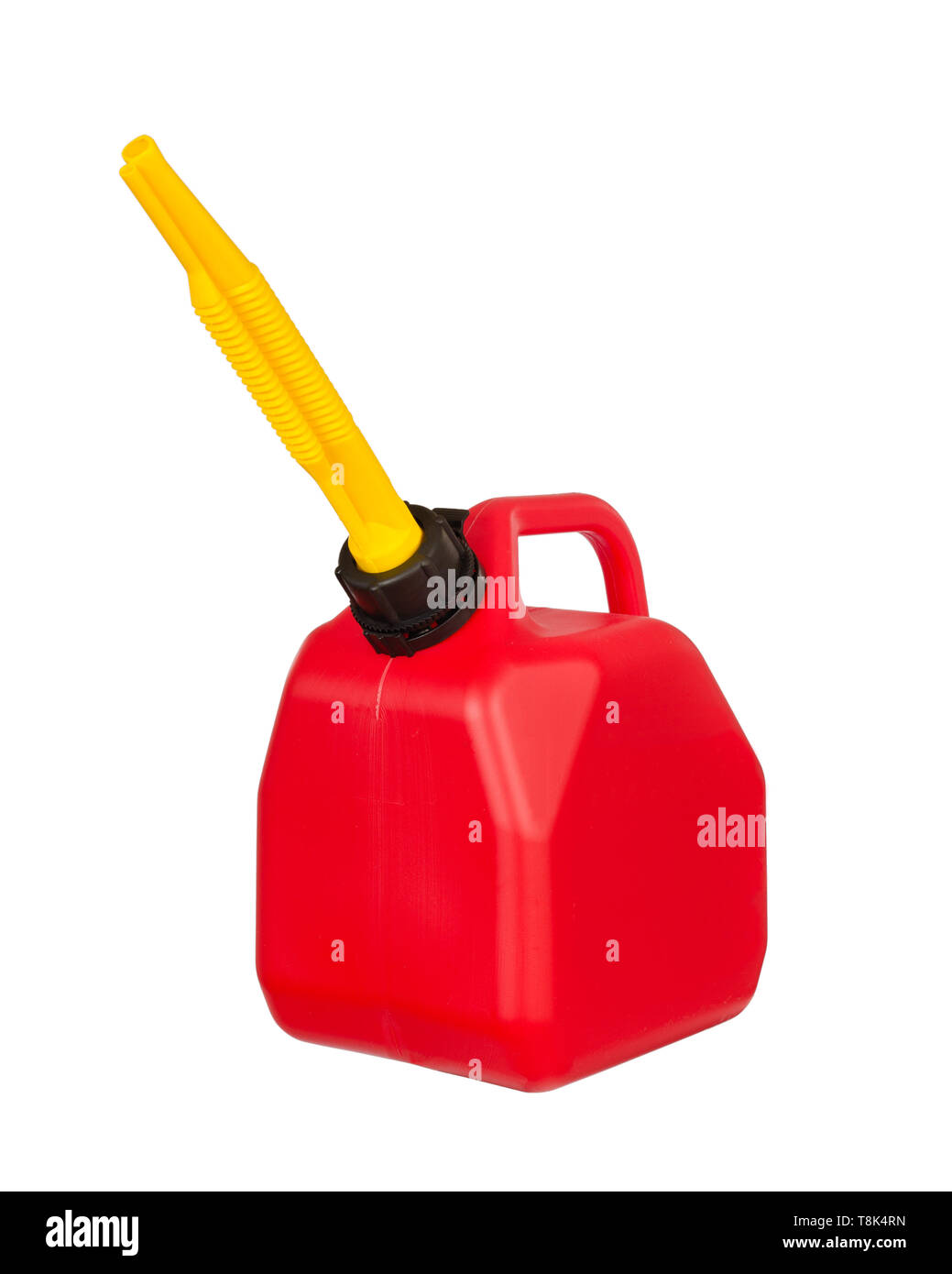 Rot Kraftstoff Benzin oder Container mit gelben Auswurfkrümmer auf weißen  isoliert Stockfotografie - Alamy