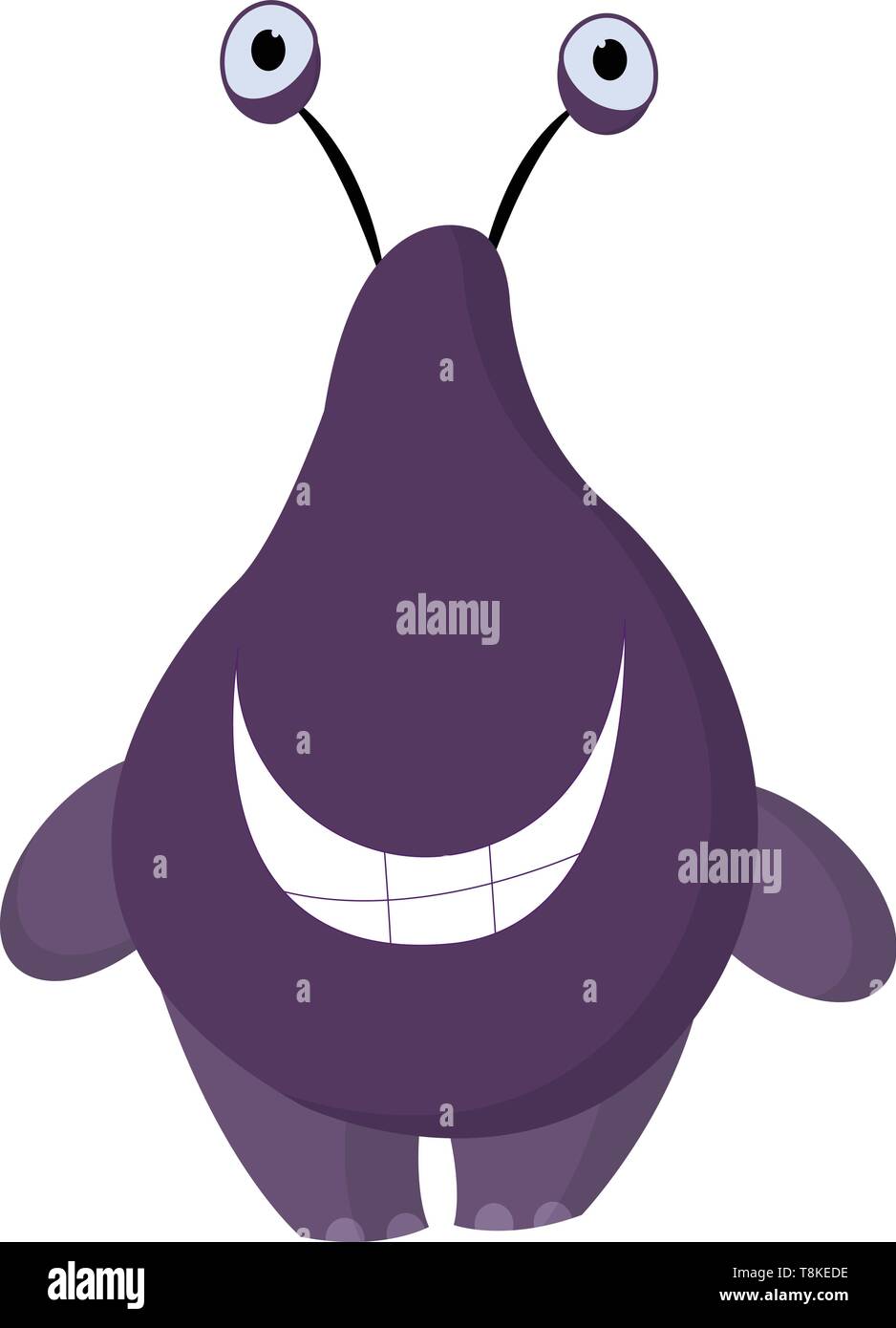 Clipart der Großen und glücklichste lila Monster mit einem ovalen Körper hat zwei hervorstehenden Augen und lacht beim Stehen mit seiner Säule - wie Beine, v Stock Vektor