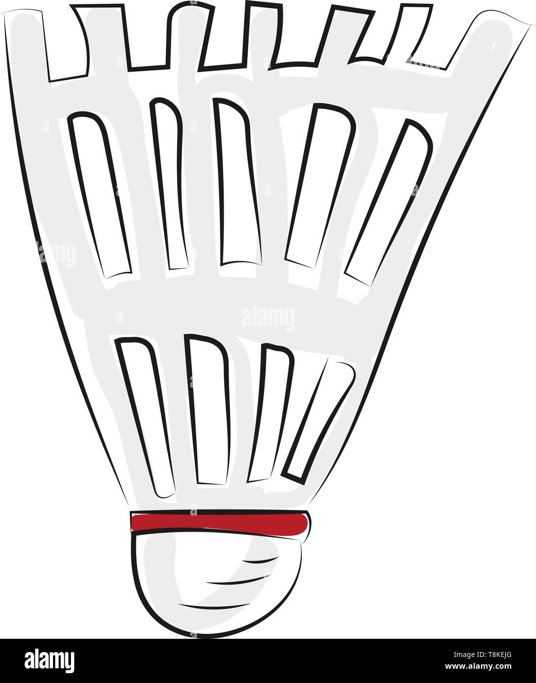 Einen Korken auf die weißen Federn befestigt sind eine konische Form zu bilden, mit einer roten Schleife in der Regel aufgewickelt mit Schläger in die Spiele der badmin Struck Stock Vektor