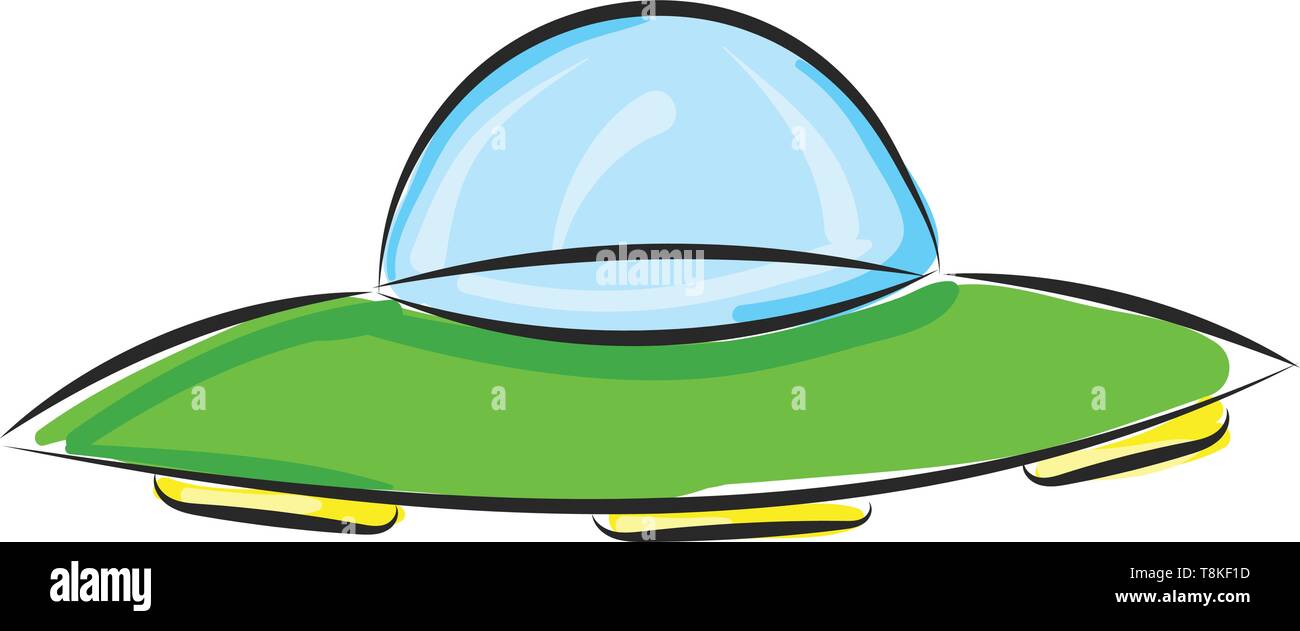 Es ist ein außerirdisches Raumschiff. Noch könnten wir keine konkreten Beweise für die Existenz von Aliens finden., Vector, Farbe, Zeichnung oder Abbildung. Stock Vektor