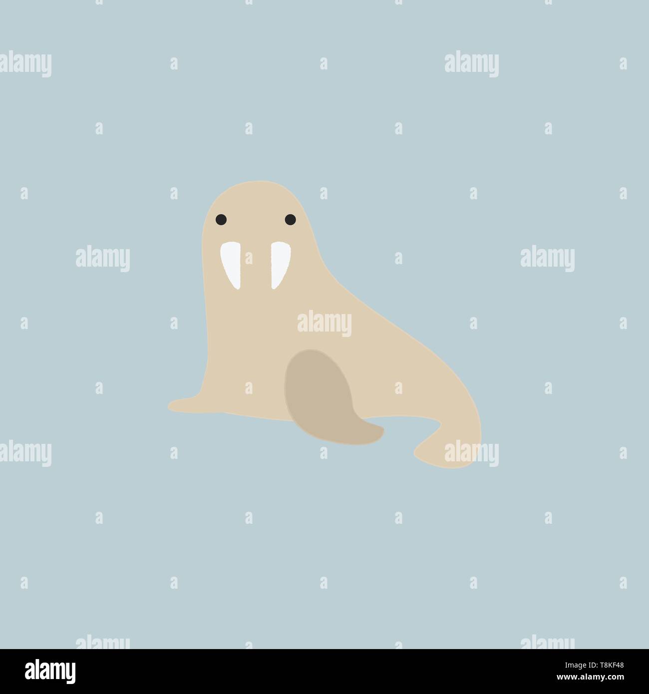 Walrus ist eine grosse Marine Mammal, mit zwei großen stoßzähne, die aus dem oberen Teil der Mund und im Arktischen Ozean gefunden., Vector, Farbe dra Stock Vektor