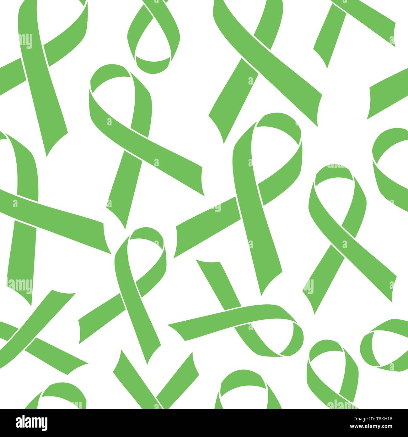 Lymphome Krebs Green Ribbon auf weißem Hintergrund. Nahtlose Muster. Stock Vektor