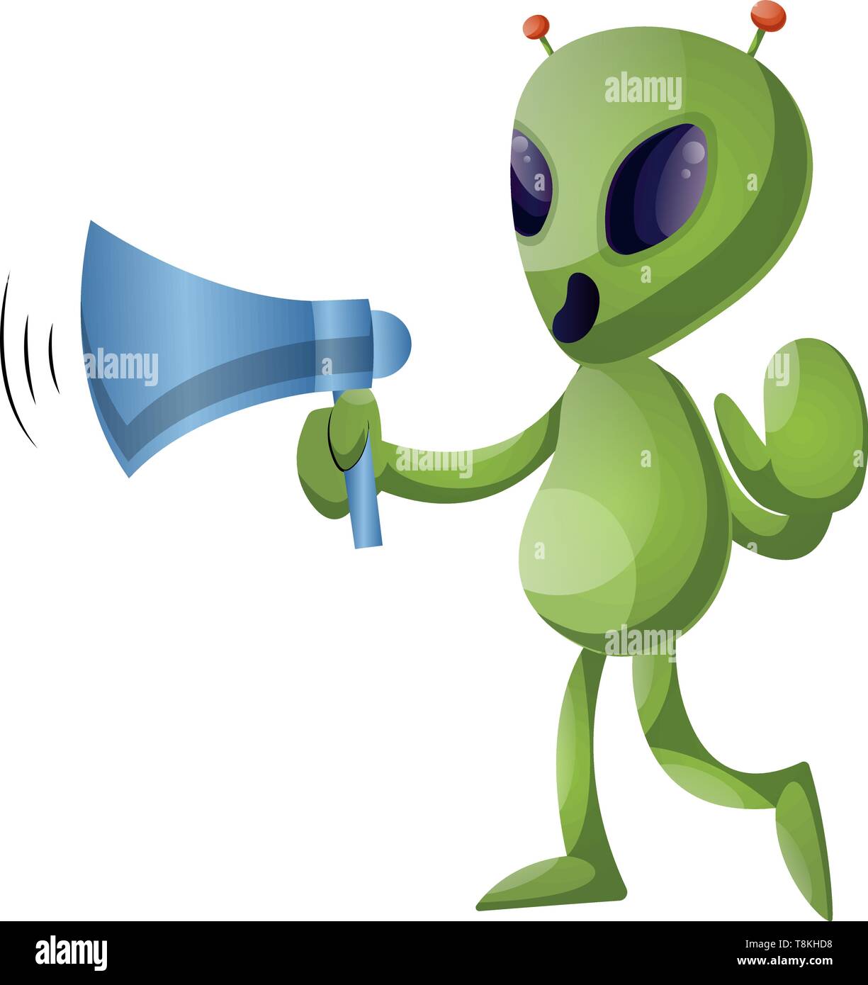 Mit Megafon, Illustration, Vektor auf weißem Hintergrund Alien. Stock Vektor