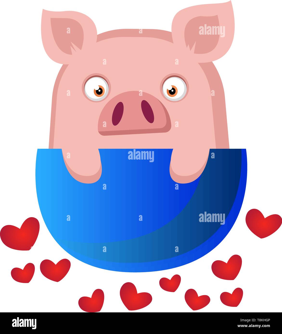 Piggy in nette kleine Schüssel, Illustration, Vektor auf weißem Hintergrund. Stock Vektor