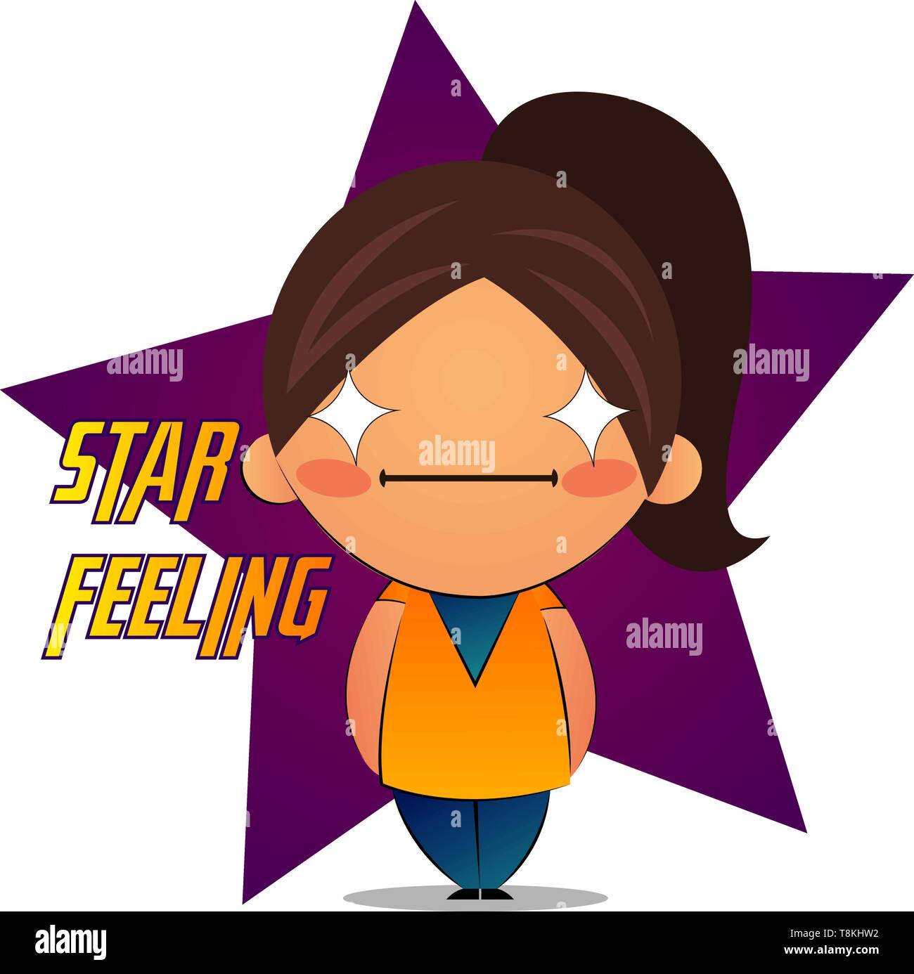 Brünette Mädchen mit Sterne in Ihren Augen, Illustration, Vektor auf weißem Hintergrund. Stock Vektor