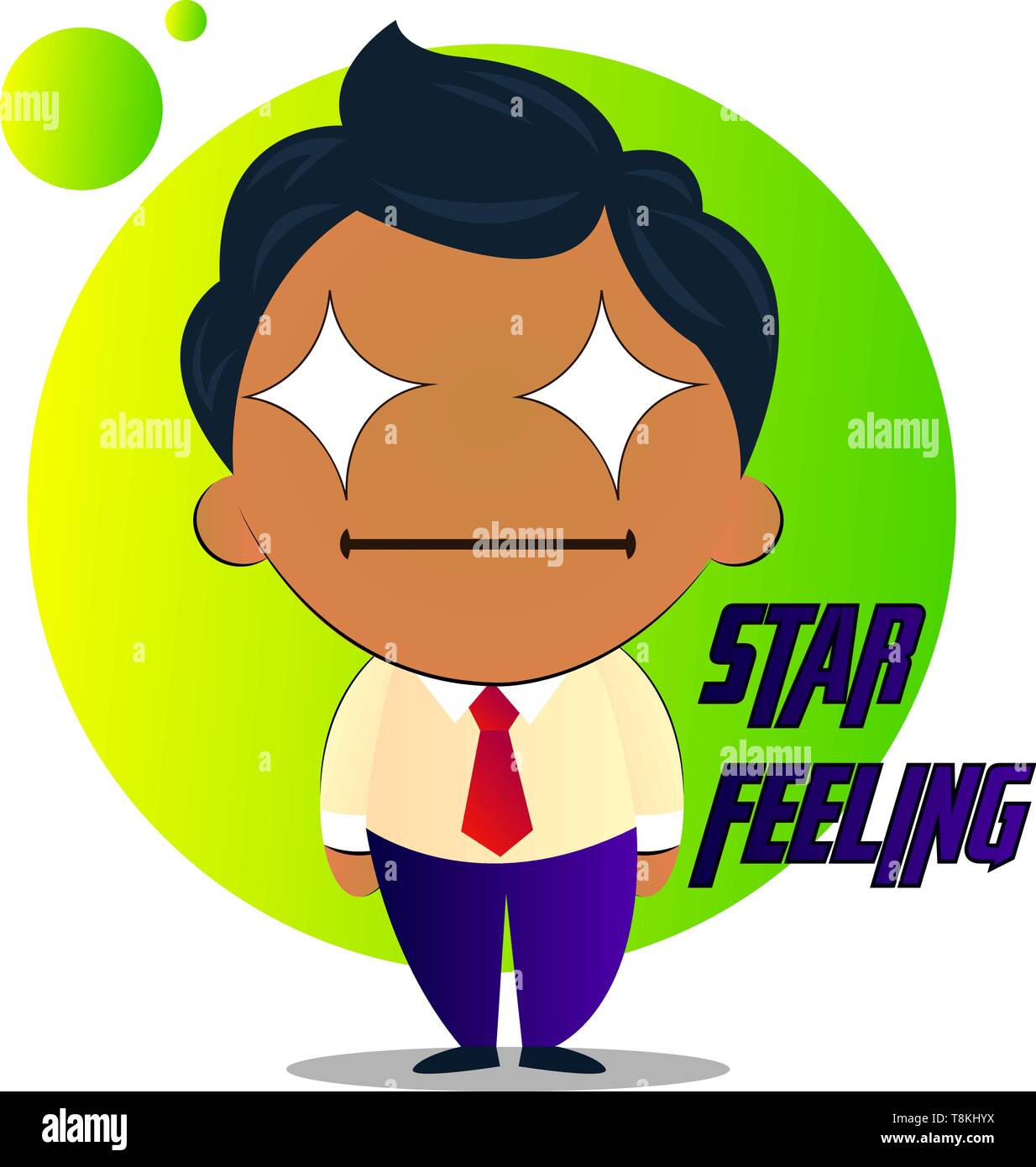 Junge in einem Anzug mit lockigem Haar und Sterne in seine Augen, Illustration, Vektor auf weißem Hintergrund. Stock Vektor