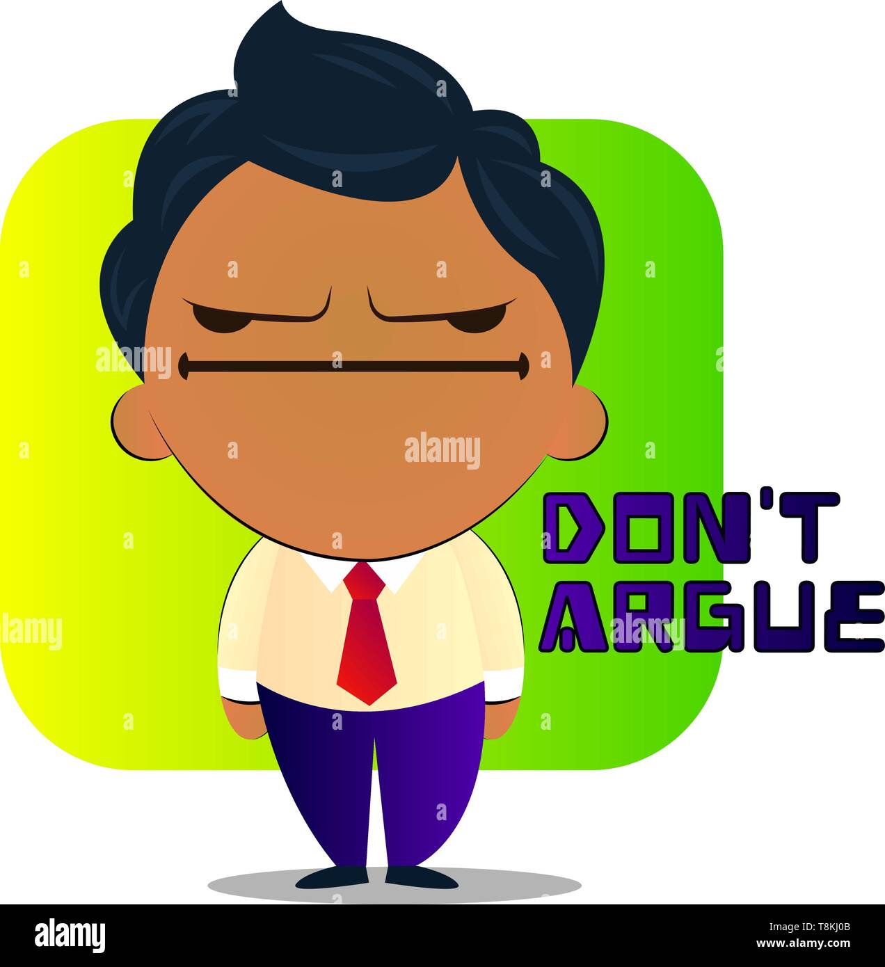 Junge in einem Anzug mit lockigem Haar sagt nicht argumentieren, Illustration, Vektor auf weißem Hintergrund. Stock Vektor