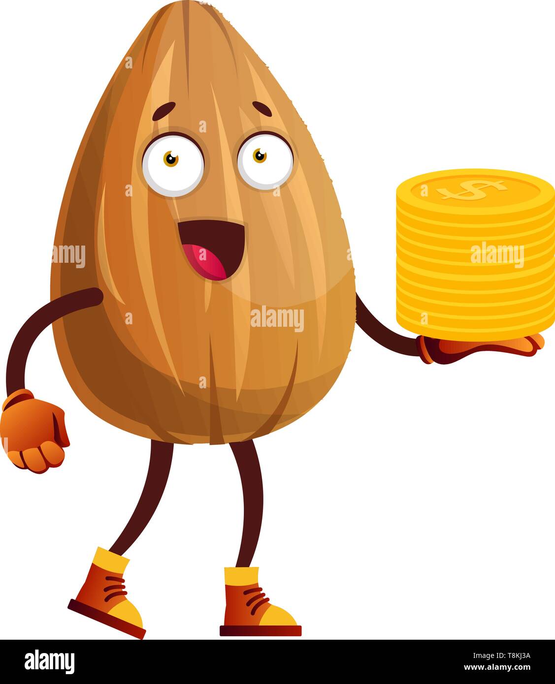 Mandel hat Gold Münzen auf seine Hände, Illustration, Vektor auf weißem Hintergrund. Stock Vektor