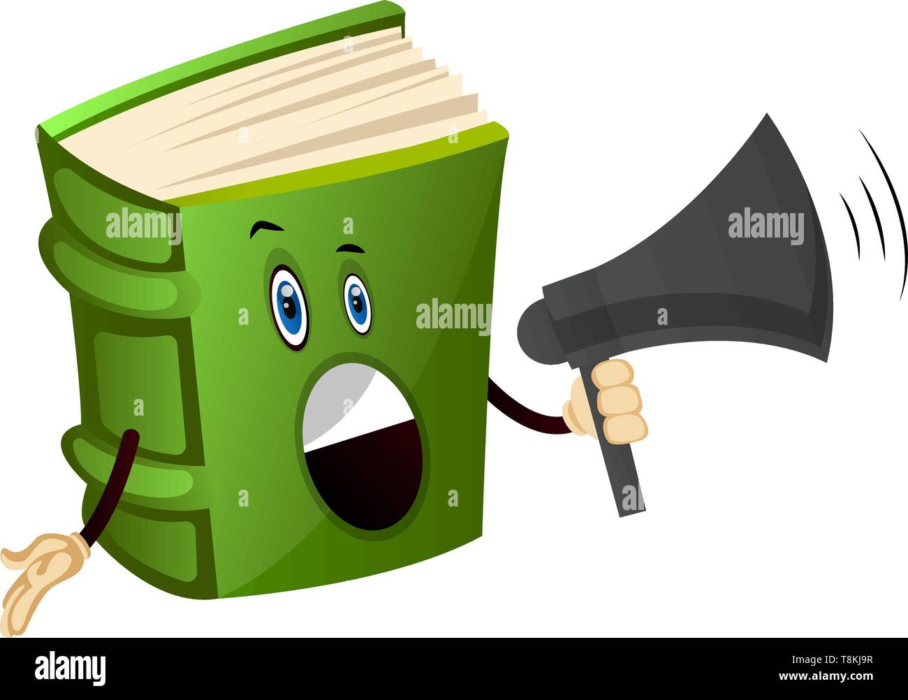 Grünes Buch mit Megaphon, Illustration, Vektor auf weißem Hintergrund. Stock Vektor