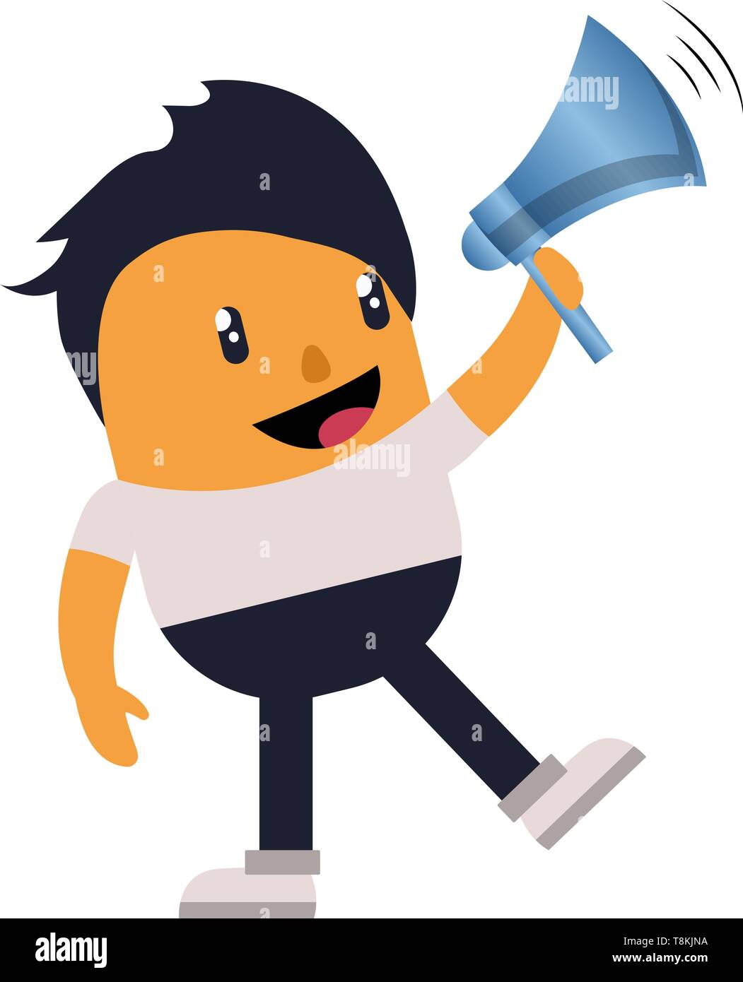 Mann am Megafon, Illustration sprechen, Vektor auf weißem Hintergrund. Stock Vektor