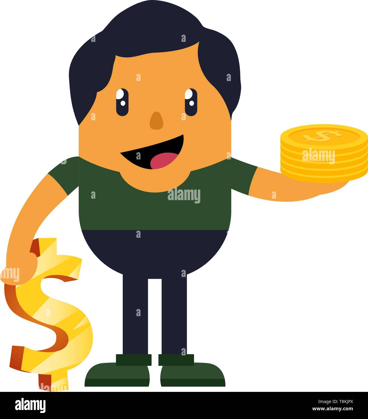 Mann mit Münzen, Illustration, Vektor auf weißem Hintergrund. Stock Vektor