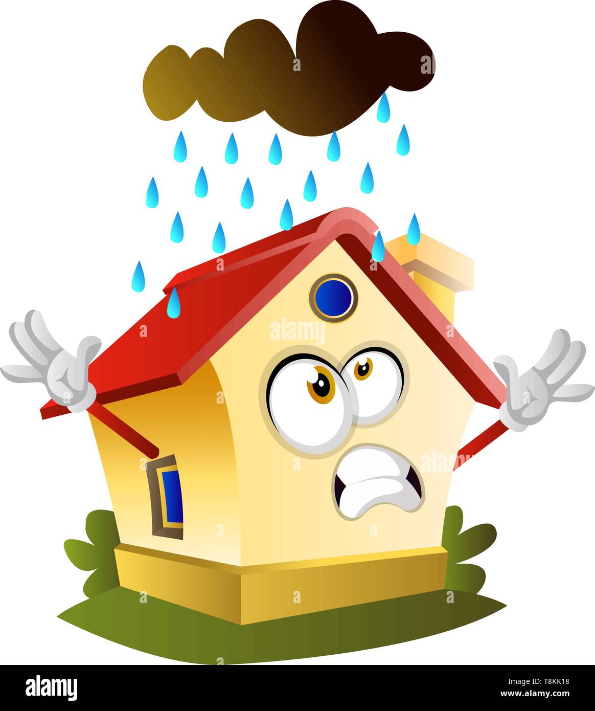 Regen fällt auf das Haus, Illustration, Vektor auf weißem Hintergrund. Stock Vektor