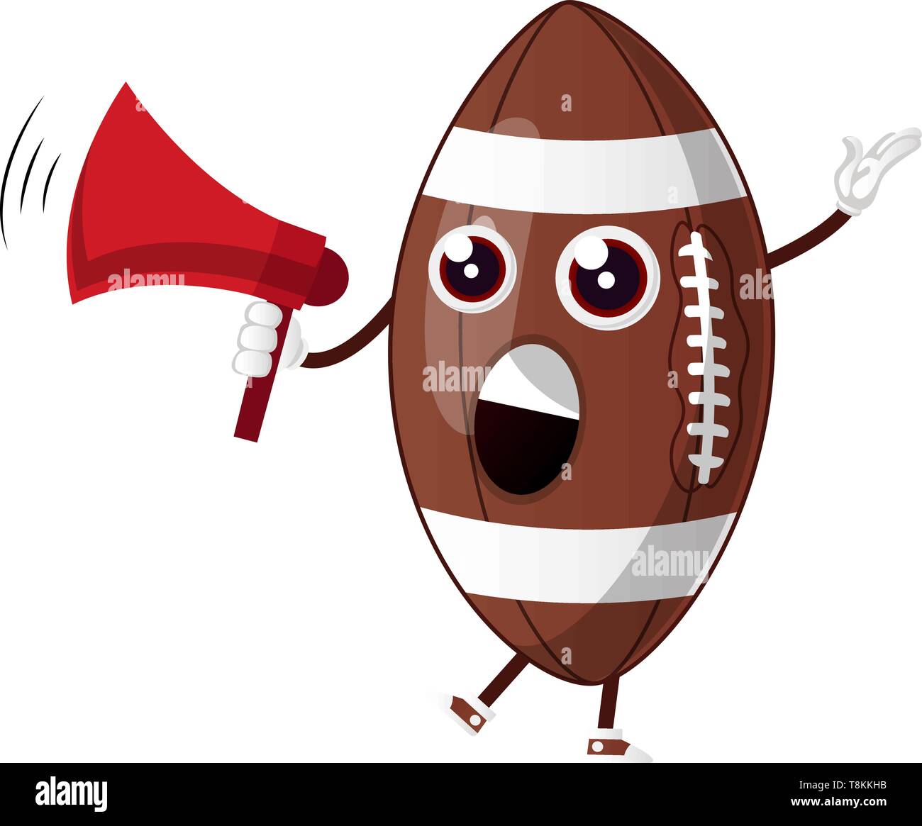 Rugby Ball holding Megaphon, Illustration, Vektor auf weißem Hintergrund. Stock Vektor