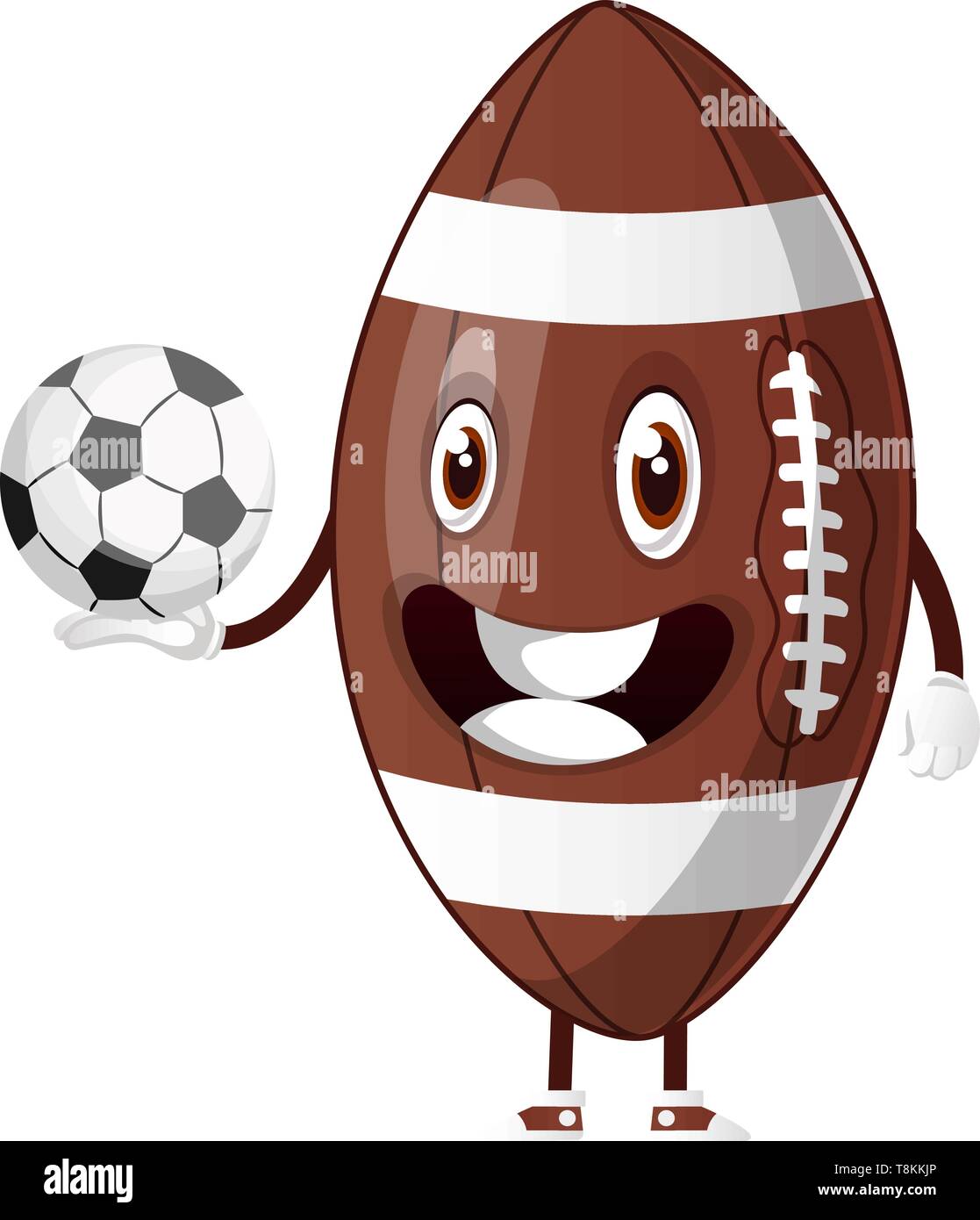 Rugby Ball hält Fußball, Illustration, Vektor auf weißem Hintergrund. Stock Vektor