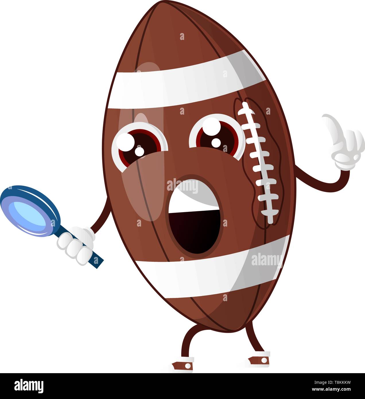 Rugby Ball hält Lupe, Illustration, Vektor auf weißem Hintergrund. Stock Vektor