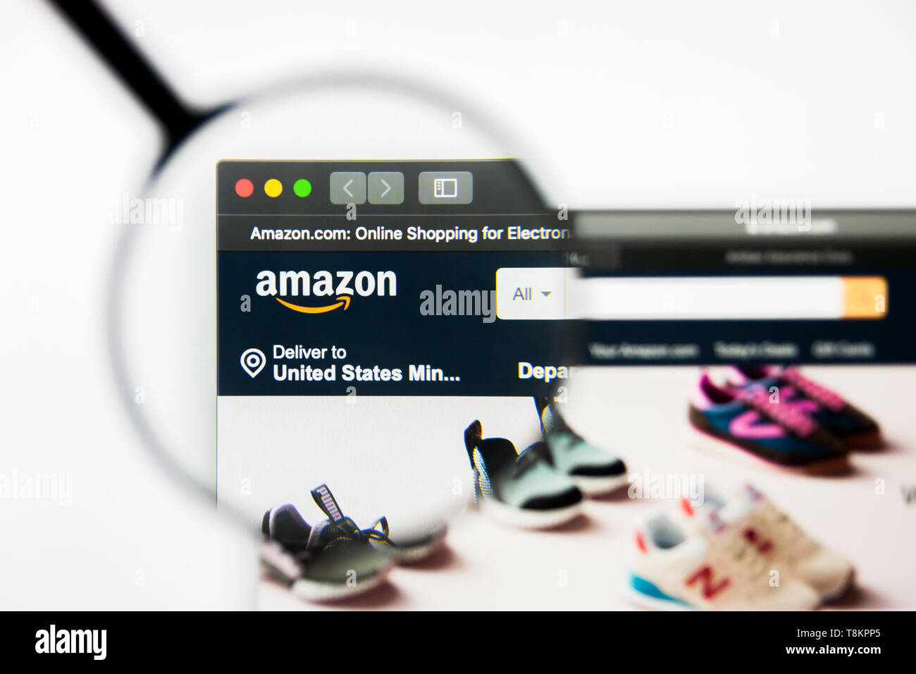 Richmond, Virginia, USA - 8. Mai 2019: Illustrative Editorial von Amazon.com Inc Website Homepage. Amazon.com Inc Logo auf dem Bildschirm sichtbar. Stockfoto