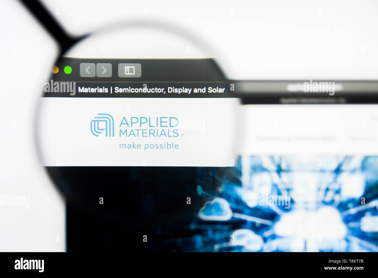 Richmond, Virginia, USA - 9. Mai 2019: Illustrative Editorial von Applied Materials Inc Website Homepage. Applied Materials Inc.-Logo auf dem Bildschirm sichtbar. Stockfoto