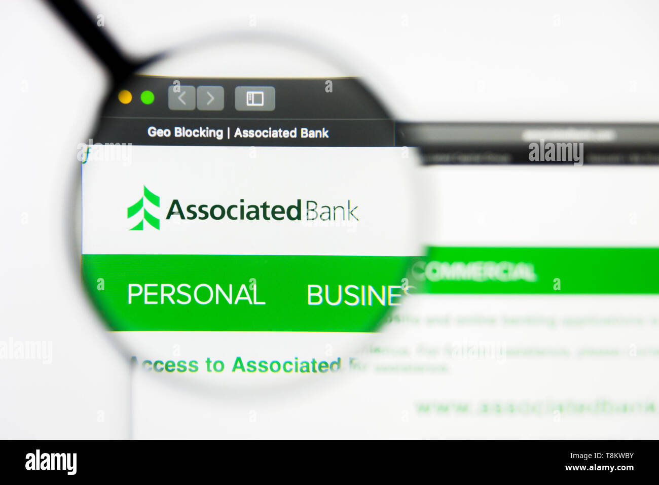 Richmond, Virginia, USA - 9. Mai 2019: Illustrative Editorial der assoziierten Banc-Corp Website Homepage. Verbundene Bank Logo auf dem Bildschirm sichtbar. Stockfoto